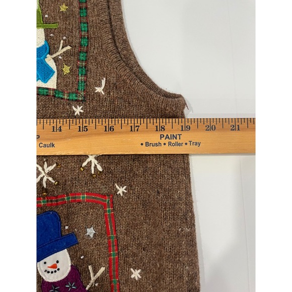 Hampshire Studio SNOW Women's Brown Snowman Ugly Christmas Sweater Vest Size M - Picture 11 of 12